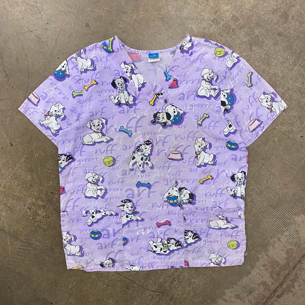 Vintage 101 Dalmatians Disney Wonderful World Scrubs Shirt Movie Promo Medium